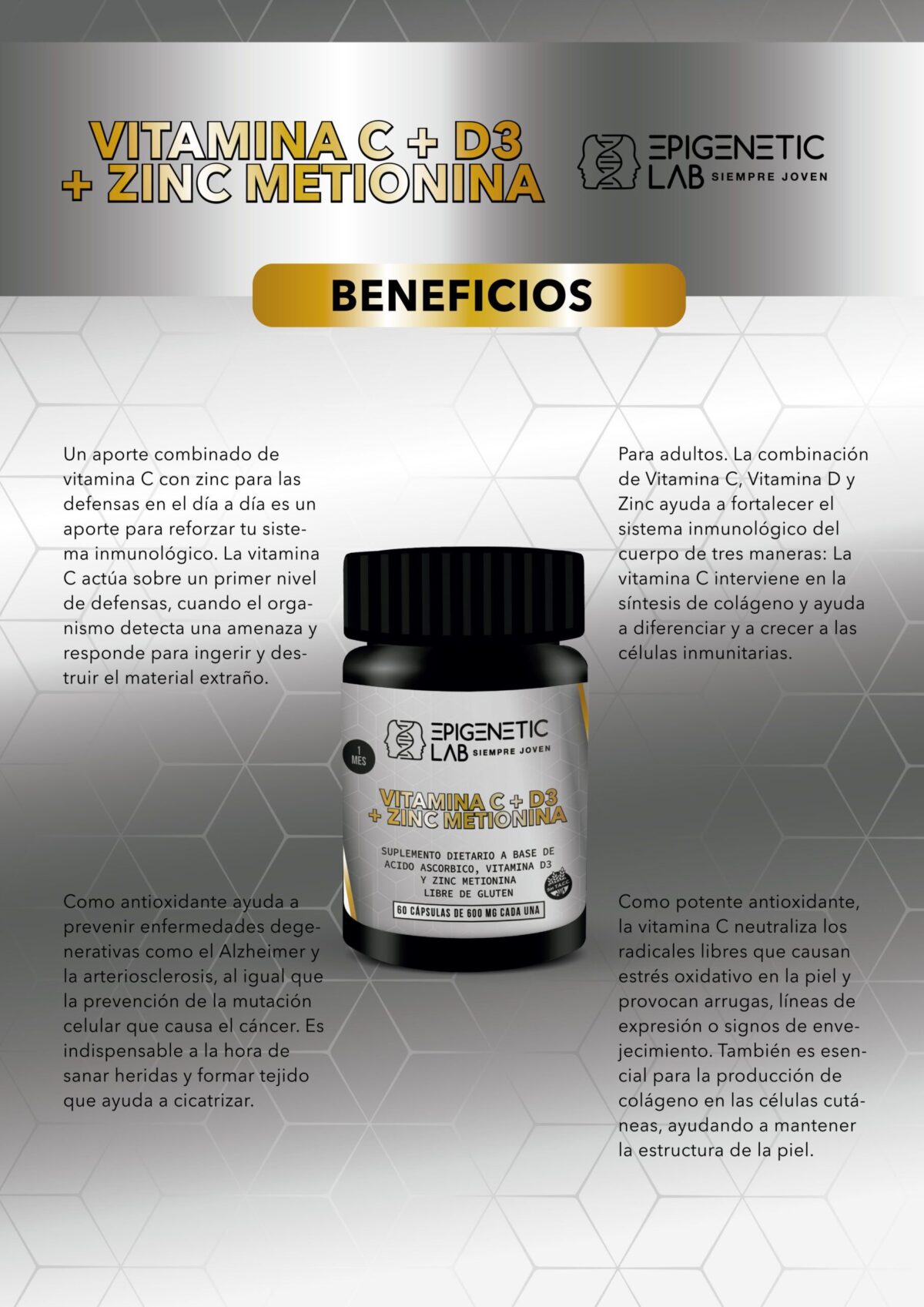 VITAMINA C+VITAMINA D3+ZINC METIONINA x 60 CAPSULAS DE 600 MG SIN TACC - Image 6