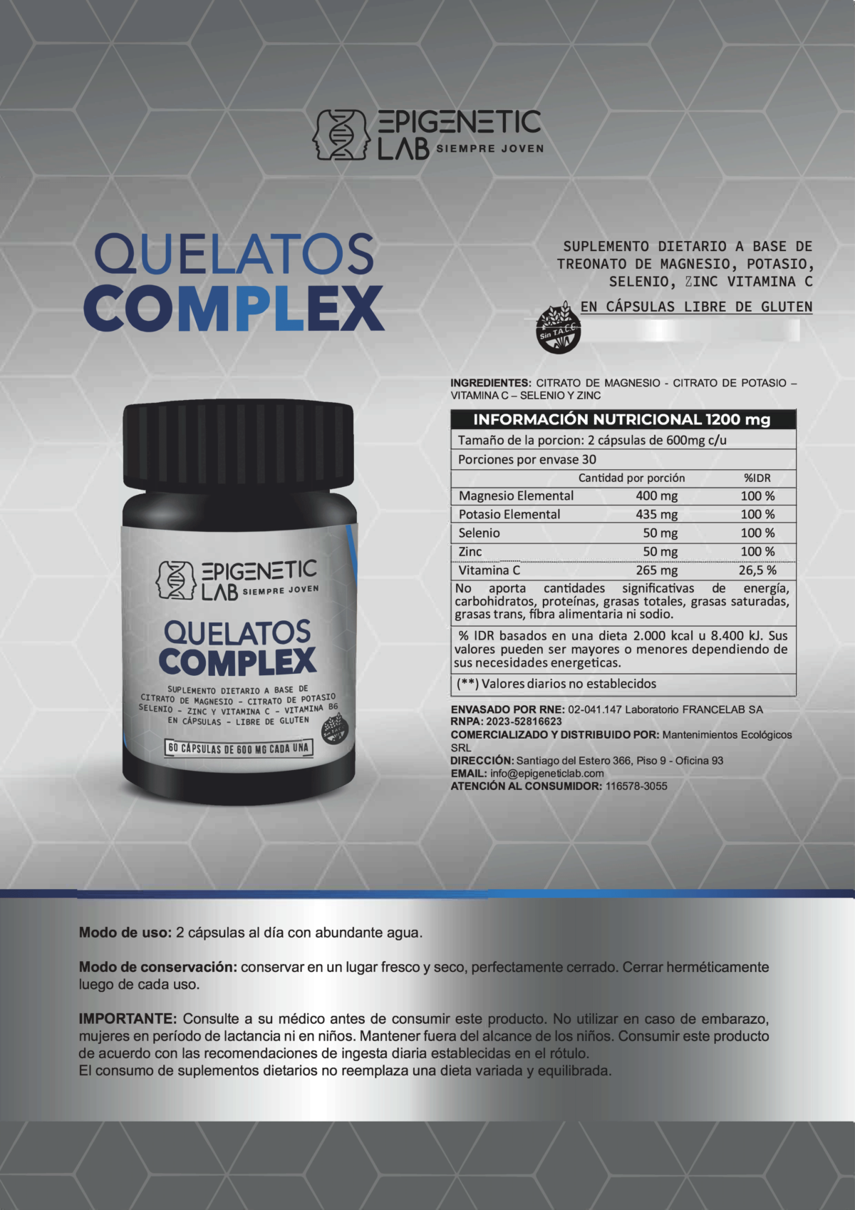 QUELATO COMPLEX X 60 CAPSULAS DE 600 MG SIN TACC - Image 6