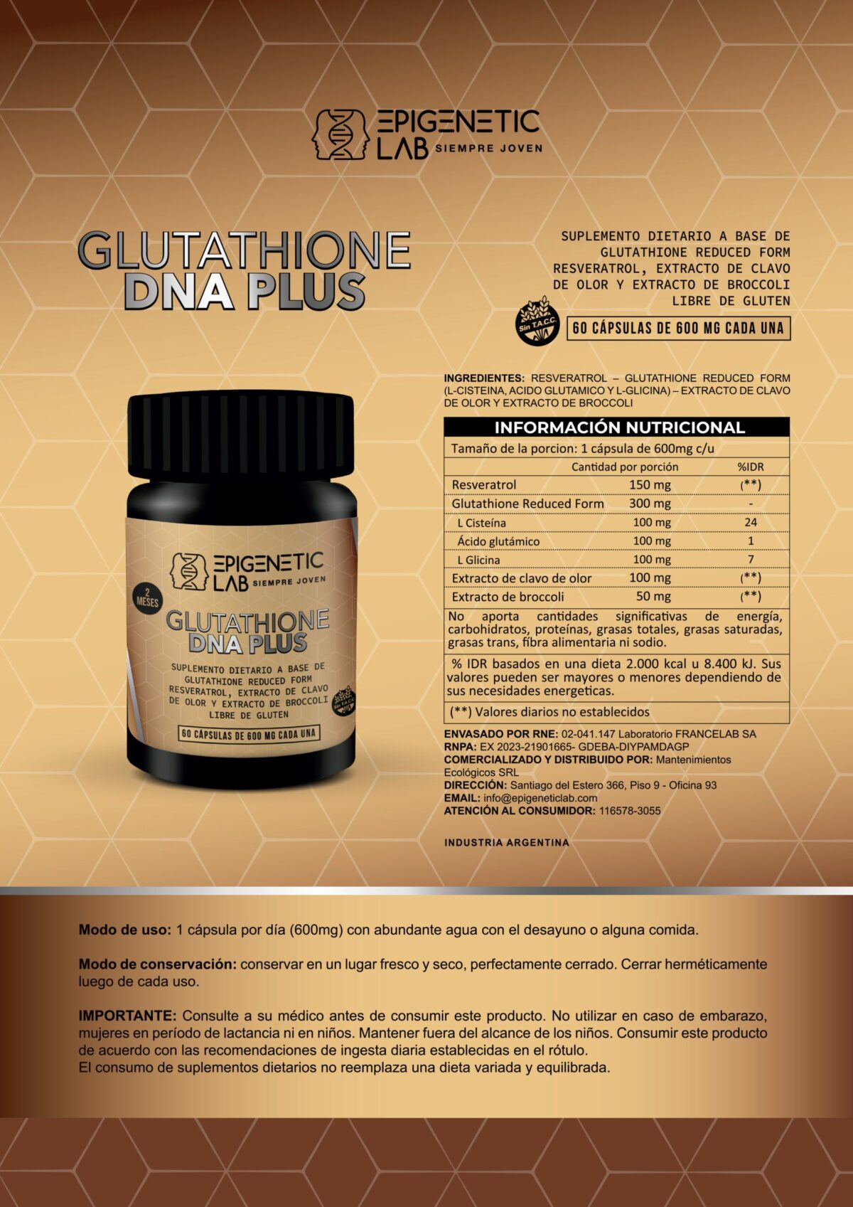 GLUTATHIONE DNA PLUS RESVERATROL POTENCIADO X 60 CAPSULAS DE 600 MG SIN TACC - Image 6