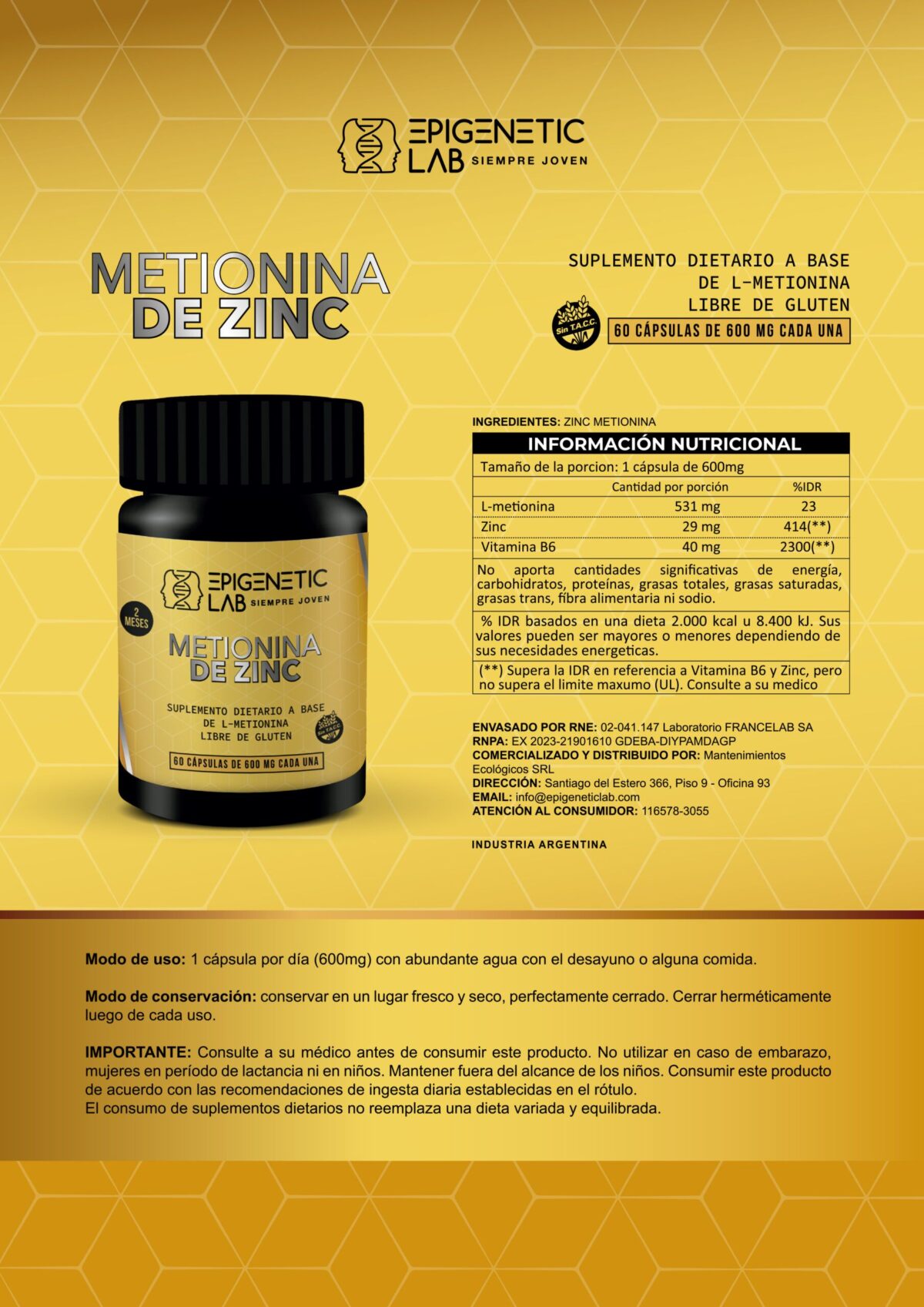 METIONINA DE ZINC AUMENTO DE LA TESTOSTERONA X 60 CAPSULAS DE 600 MG SIN TACC - Image 5