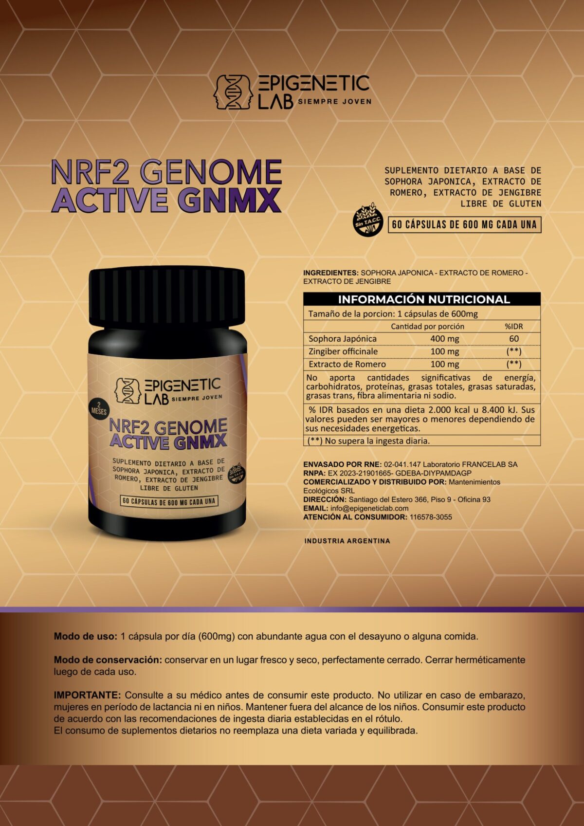 NRF2 GENOME ACTIVE ADN X 60 CAPSULAS DE 600 MG SIN TACC - Image 6