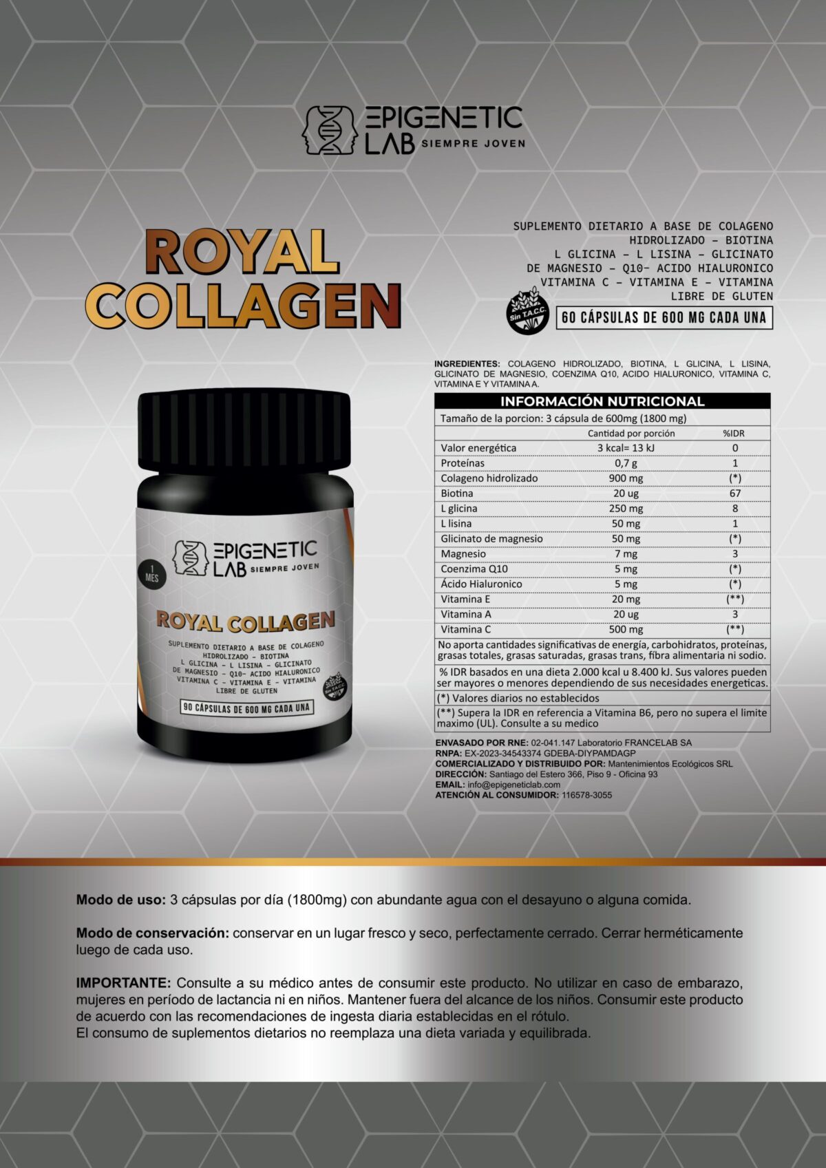 ROYAL COLLAGEN DESARROLLADOR DE COLAGENO X 90 CAPSULAS DE 600 MG SIN TACC - Image 6