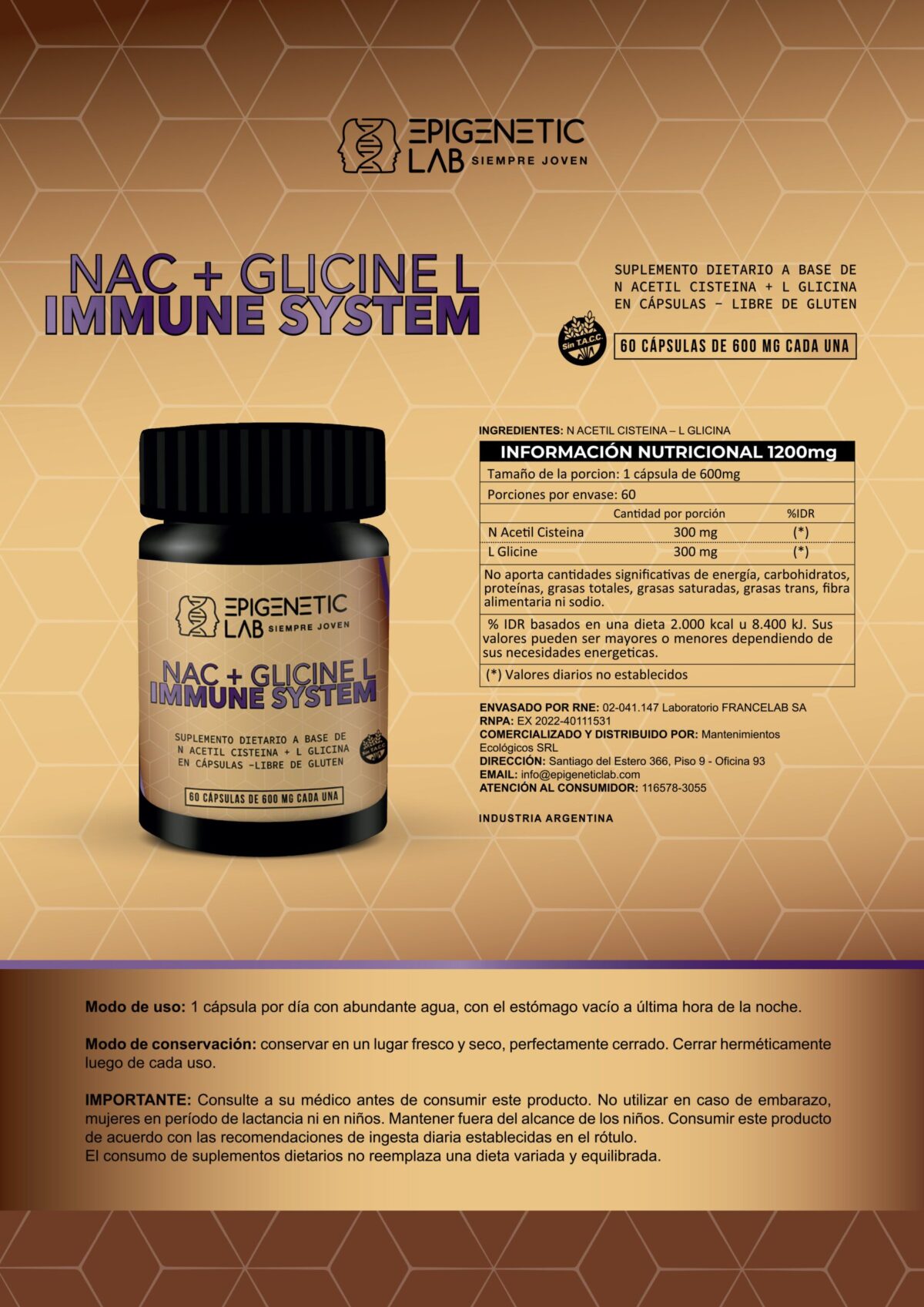 NAC + GLICINE L INMUNE SYSTEM X 60 CAPSULAS DE 600 MG SIN TACC - Image 6