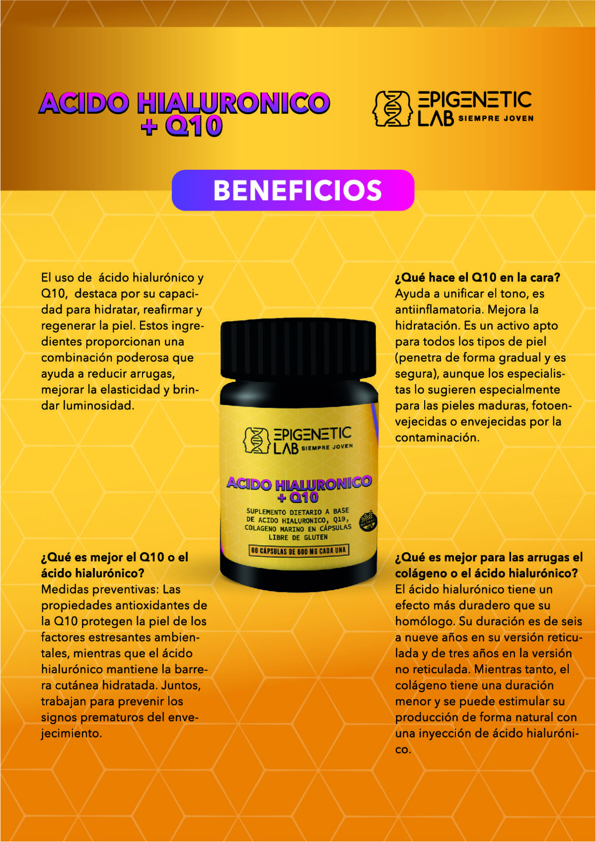 ACIDO HIALURONICO + Q10 + COLAGENO MARINO T II X 60 CAPSULAS DE 600 MG SIN TACC - Image 6