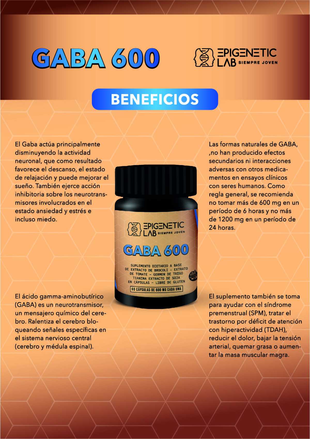 GABA 600 X 60 CAPSULAS DE 600 MG SIN TACC NEUROTRANSMISOR BAJA EL STRESS - Image 6