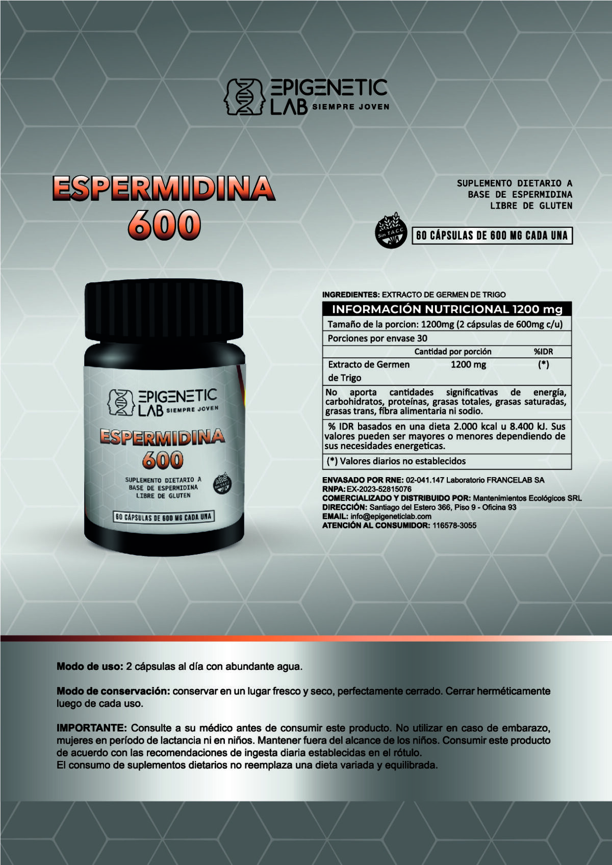 ESPERMIDINA 600 X 60 CAPSULAS DE 600 MG SIN TACC LONGEVIDAD + VMAX FORTE X 30 COMPRIMIDOS - Image 5