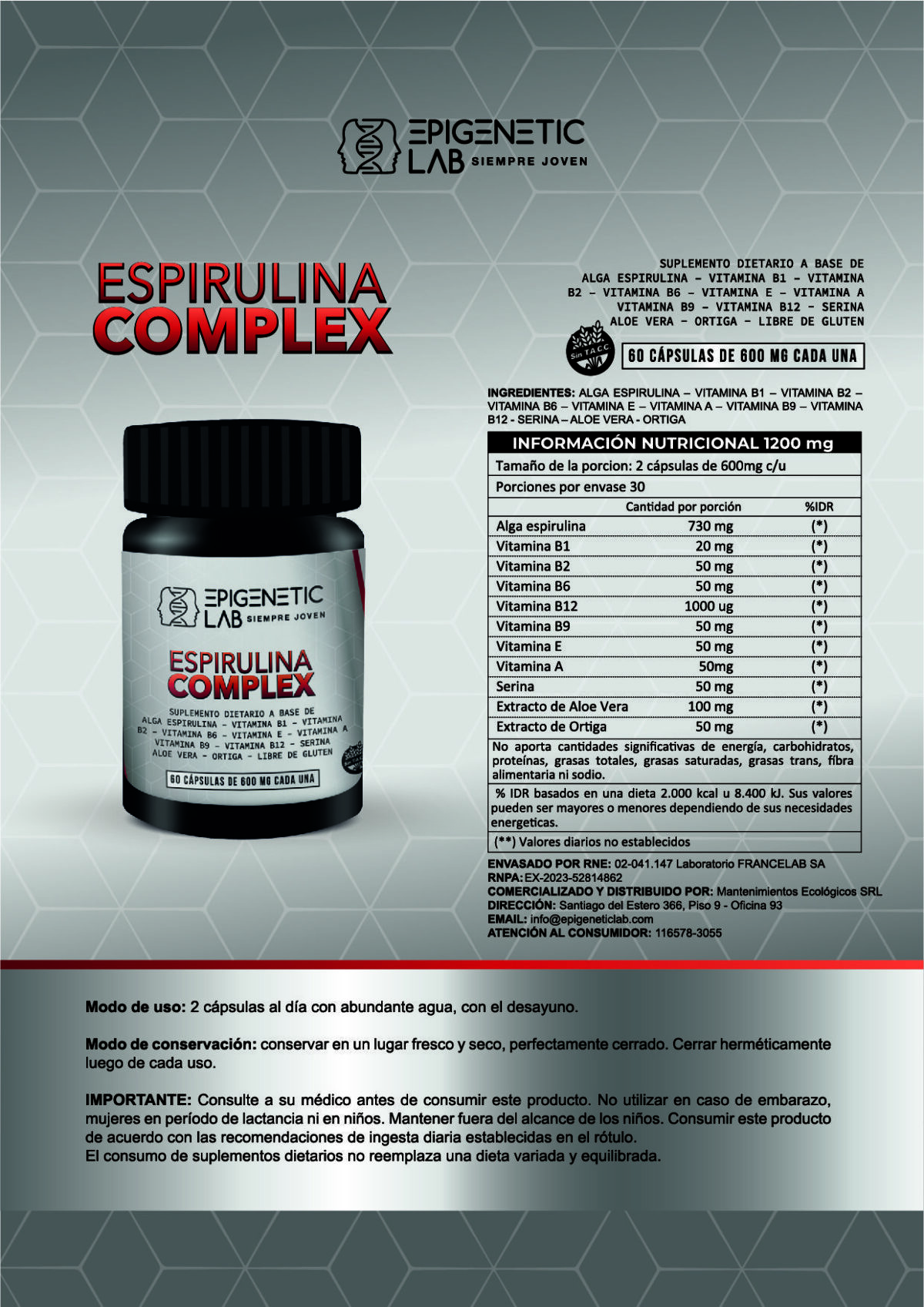 ESPIRULINA COMPLEX X 60 CAPSULAS DE 600 MG SIN TACC - Image 3
