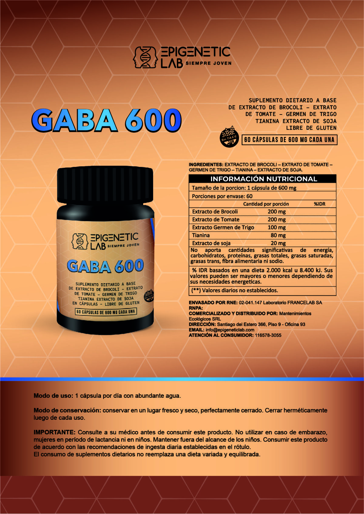 GABA 600 X 60 CAPSULAS DE 600 MG SIN TACC NEUROTRANSMISOR BAJA EL STRESS - Image 5