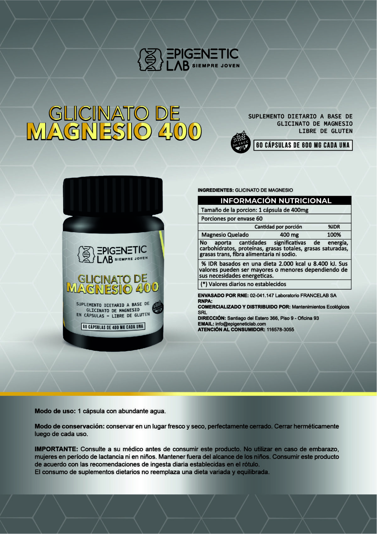 GLICINATO DE MAGNESIO 400 MG X 60 CAPSULAS SIN TACC - Image 6
