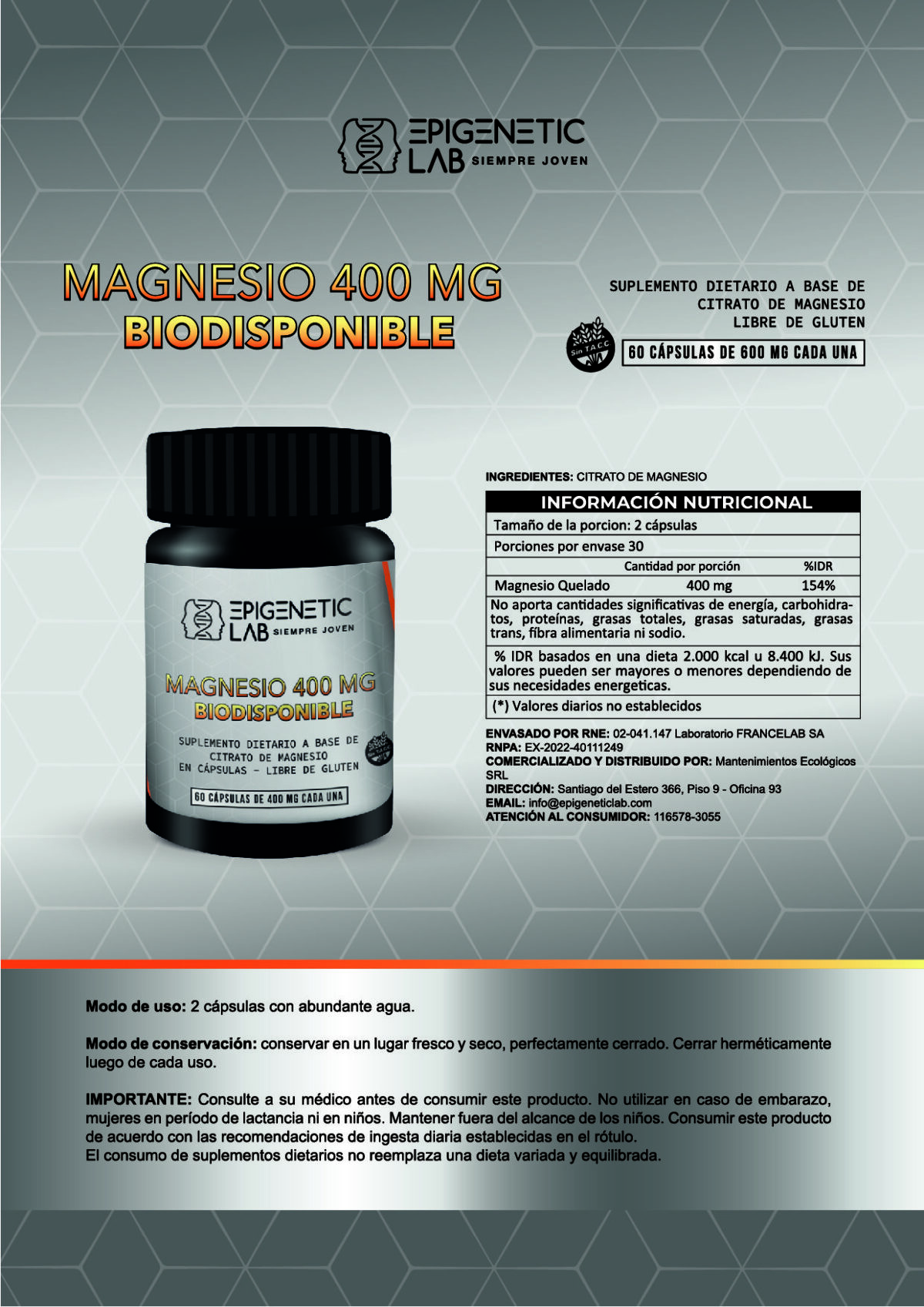 CITRATO DEMAGNESIO 400 MG BIODISPONIBLE X 60 CAPSULAS LIBRE DE TACC - Image 6