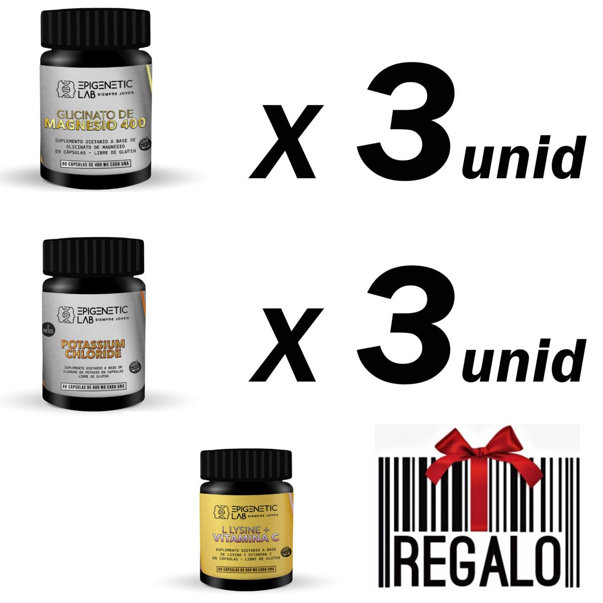 COMBO GLICINATO DE MAGNESIO X 3 + CLORURO DE POTASIO X 3 SIN TACC + REGALO!!!
