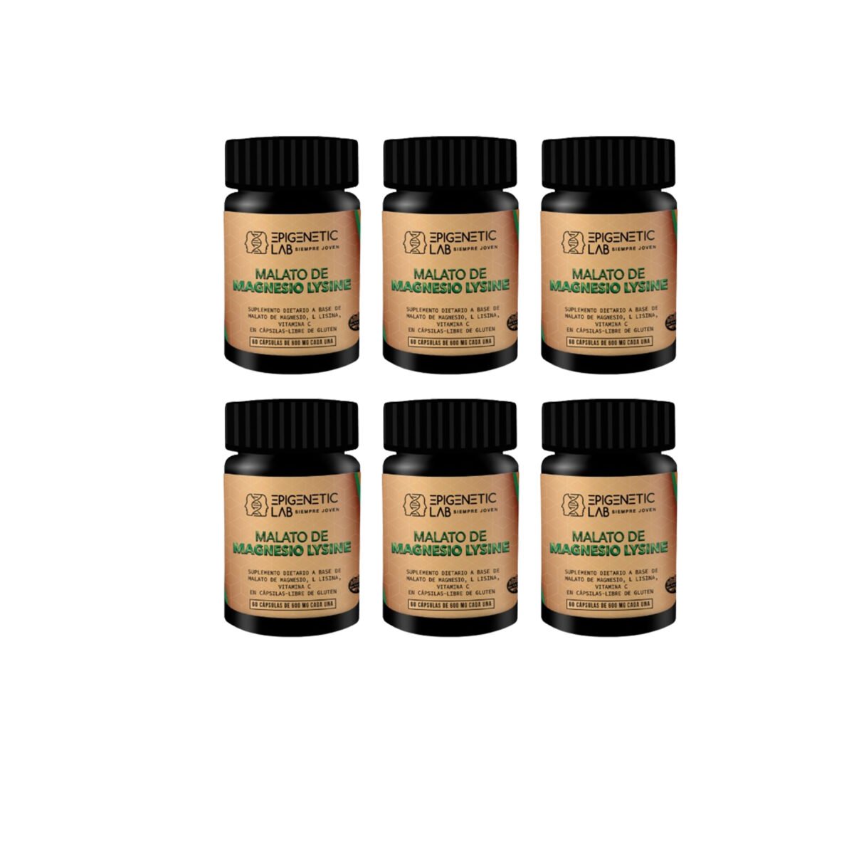 MALATO DE MAGNESIO LYSINE X 60 CAPSULAS DE 600 MG SIN TACC X 6 UNIDADES