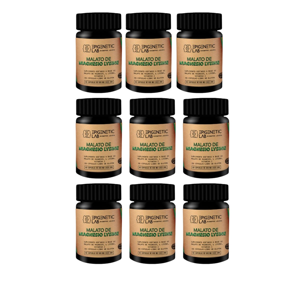 MALATO DE MAGNESIO LYSINE X 60 CAPSULAS DE 600 MG SIN TACC X 9 UNIDADES